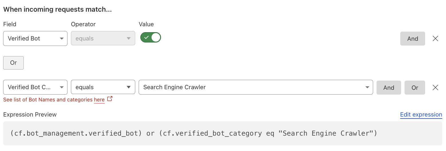 Allow Verified Bots — ルール設定例