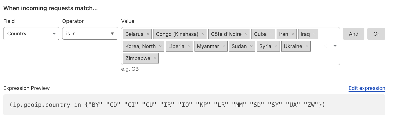 Block High Risk Countries — 高リスク国ブロック設定例