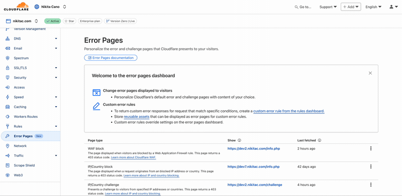 Custom Error Pages