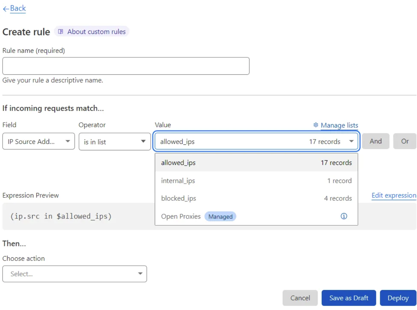 IP Lists management interface