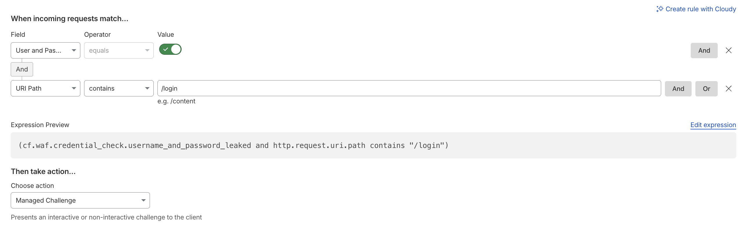 Leaked Credentials Check Custom Rule 設定例